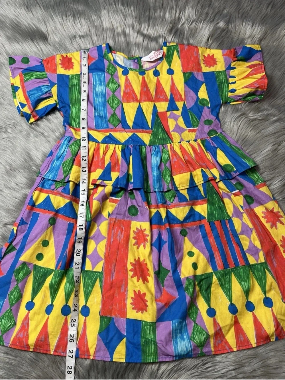 Gorman Playground Girls Organic Cotton Colorful Shape Ruffle Dress 6-7